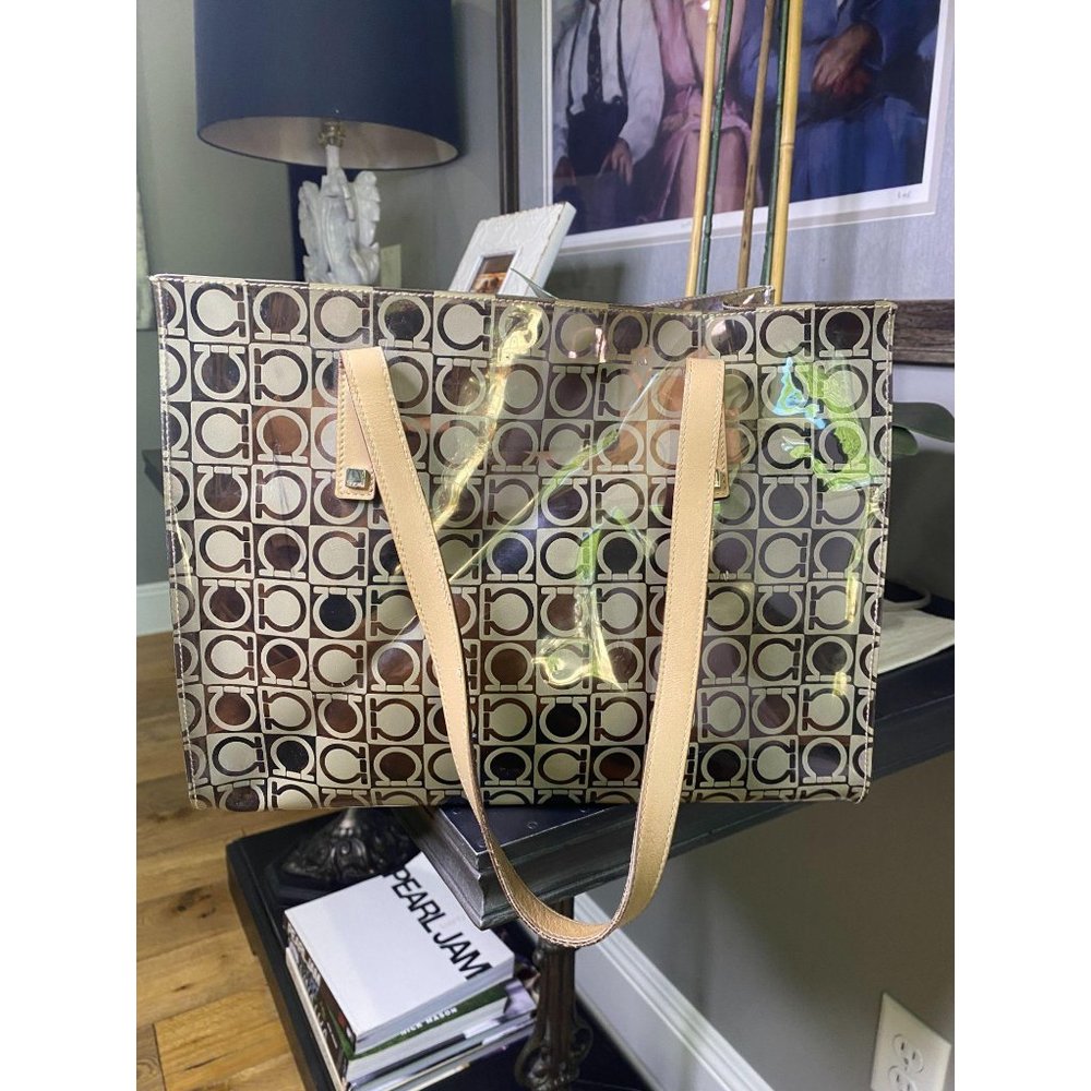 (Sold) Ferragamo PVC Plastic Logo Beach Tote Bag - Picture 8 of 12